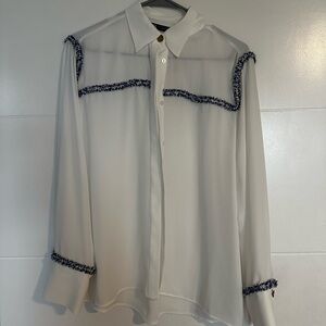 Zara Button Down Blouse with Toile Trim Detailing